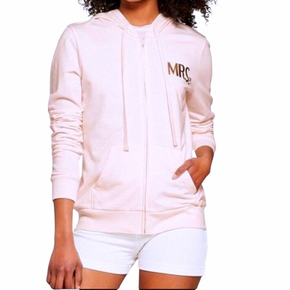Modern Lux Hoodie Womens L Pink Zip Up Bridal MRS Wedding Lounge Cozy Fleece NWT
